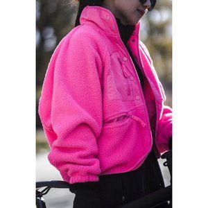 Free People Movement Hit The Slopes Colorblock Fleece Jacket Neon Pink Small